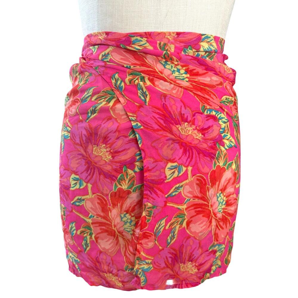 Beach Riot Melanie Sarong Miami Peony Pink Orange Floral Swim Cover Up O/S